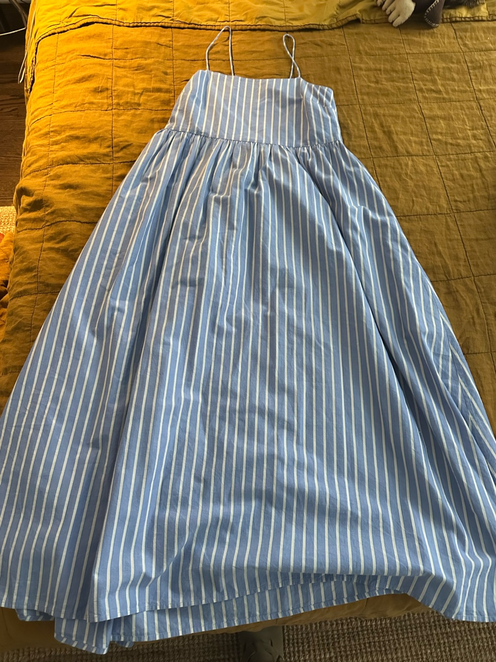 Apiece Apart Light Blue and White Striped Midi Sundress